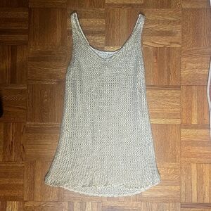 SLEEVLESS V-NECK BRUSHED GOLD METALLIC AND BEIGE KNIT TOP